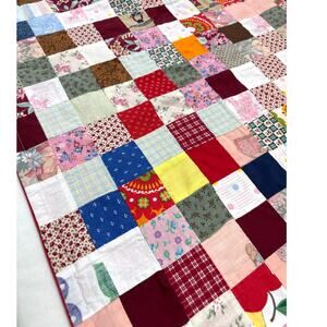 Handmade Vintage Patchwork Scrappy Small Doll Quilt Reversible 1980s